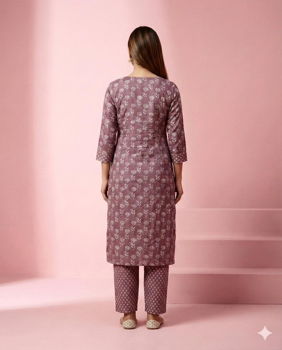 Purple &amp; White Floral Printed Viscose Blend Kurti
