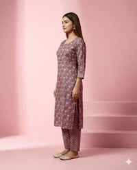 Purple & White Floral Printed Viscose Blend Kurti 3