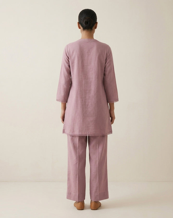 Mauve "Botanical" Embroidered Cotton Kurta &amp; Pant Set
