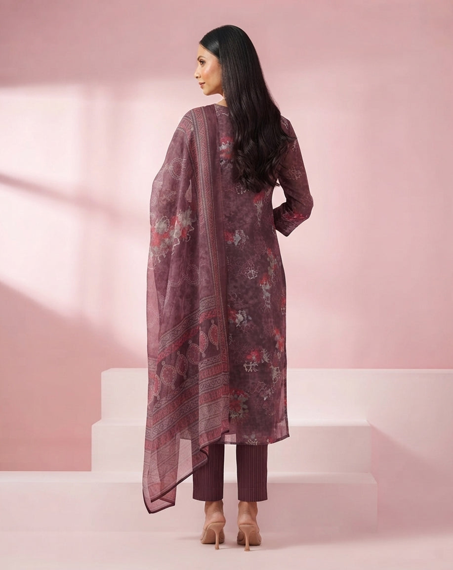 Mulberry "Botanical" Floral Print Chanderi Kurta, Pant &amp; Dupatta Set