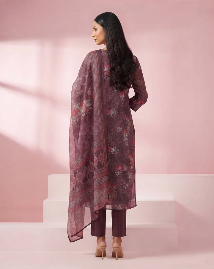 Mulberry "Botanical" Floral Print Chanderi Kurta, Pant &amp; Dupatta Set