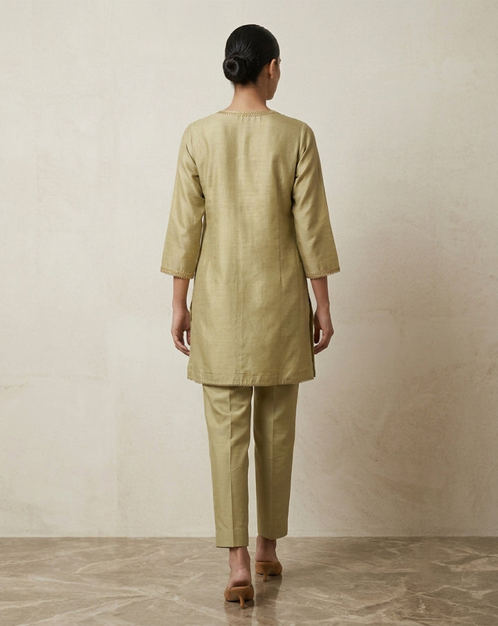 Olive Green "Aura" Embroidered Chanderi Kurta &amp; Pant Set