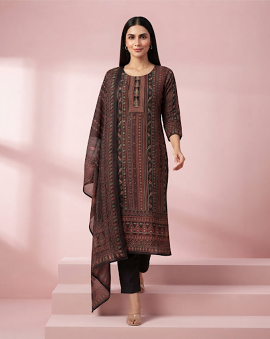 Maroon "Heritage" Patterned Chanderi Kurta, Pant &amp; Dupatta Set