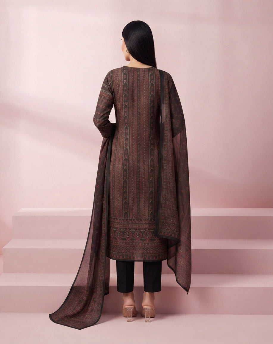 Maroon "Heritage" Patterned Chanderi Kurta, Pant &amp; Dupatta Set