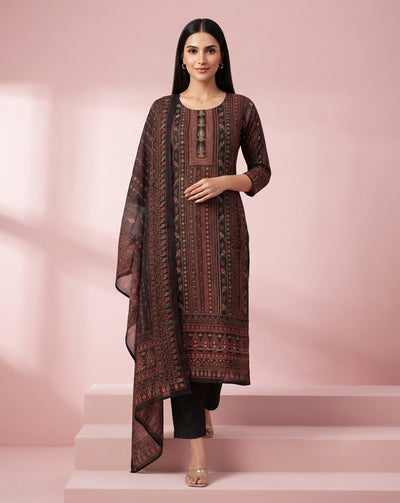 Maroon "Heritage" Patterned Chanderi Kurta, Pant & Dupatta Set