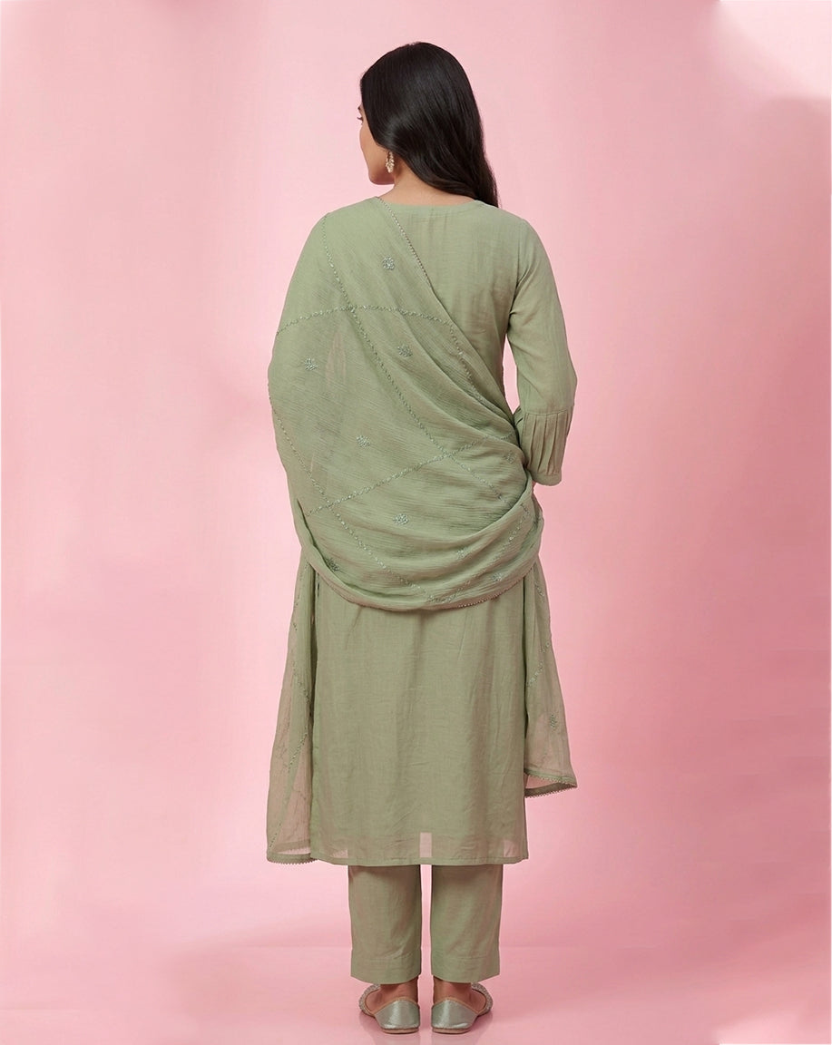 Sage Green "Serenade" Embroidered Chanderi Kurta Set with Dupatta
