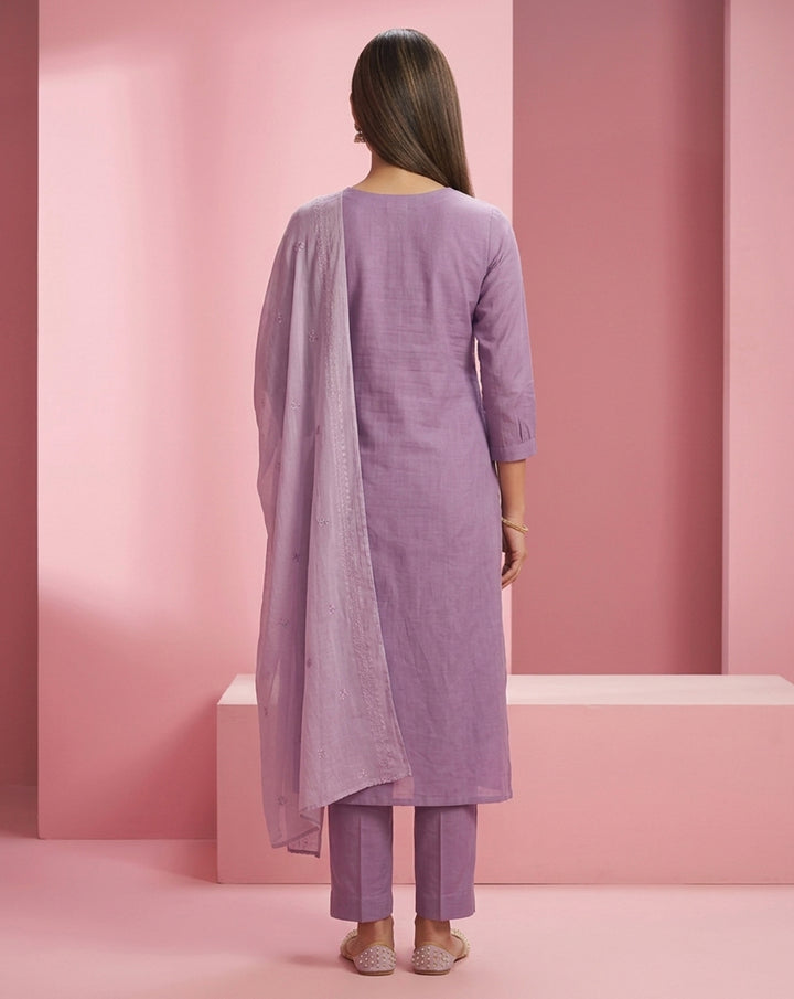 Lavender "Ethereal" Embroidered Chanderi Kurta, Pant &amp; Dupatta Set