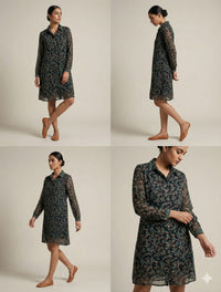 Earthy Paisley Printed Italian Crape Shirt Dress 2