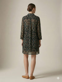 Earthy Paisley Printed Italian Crape Shirt Dress 3