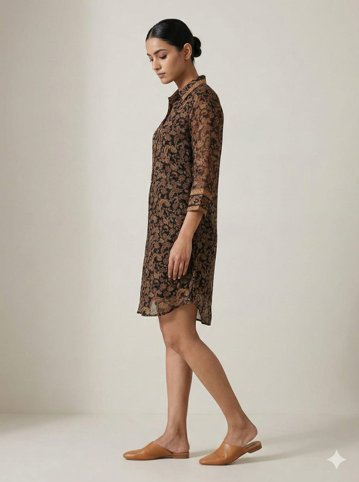 Earthy Paisley Shirt Dress
