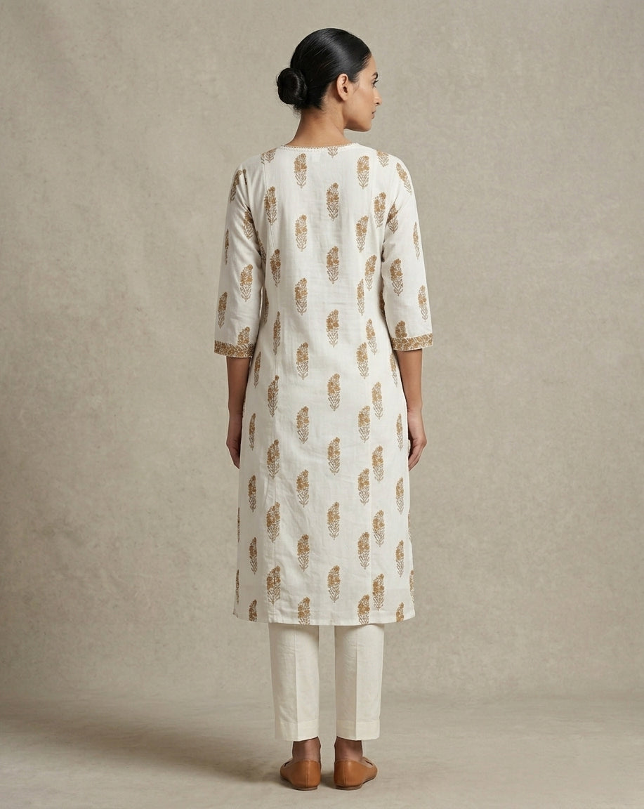 Elegant Floral Print Cotton Straight Kurta