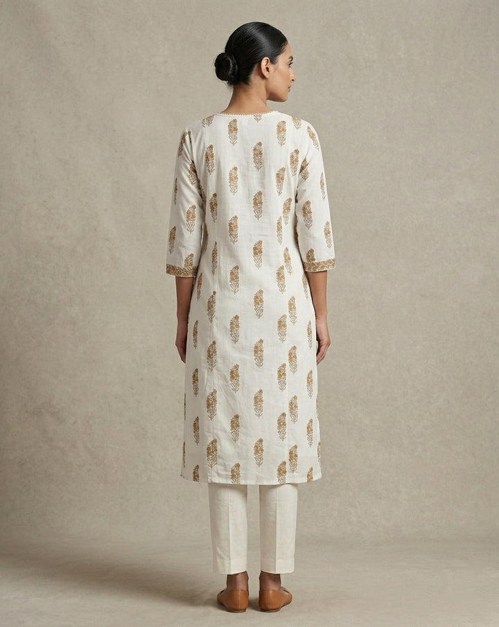 Elegant Floral Print Cotton Straight Kurta