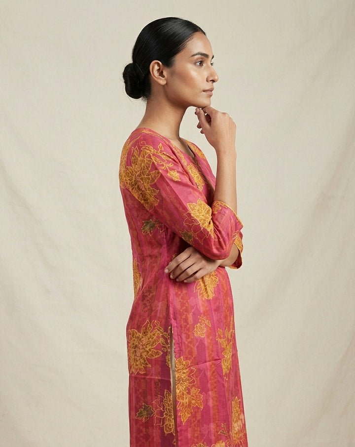 Rani Floral Block-Print Cotton Straight Kurti
