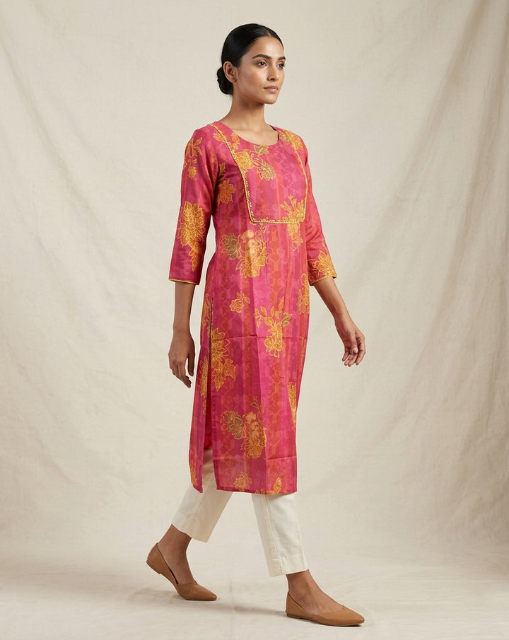 Rani Floral Block-Print Cotton Straight Kurti