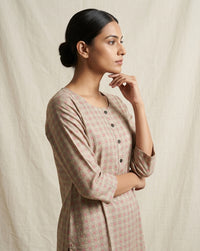 Beige  Geometric Micro-Print Cotton Straight Kurti 4
