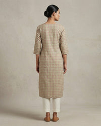 Beige  Geometric Micro-Print Cotton Straight Kurti 3