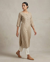 Beige  Geometric Micro-Print Cotton Straight Kurti 2