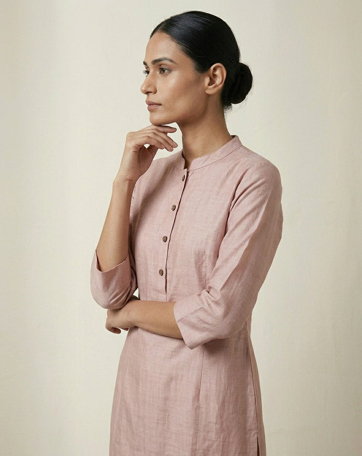 Blush Pink Chanderi Silk Straight Kurta