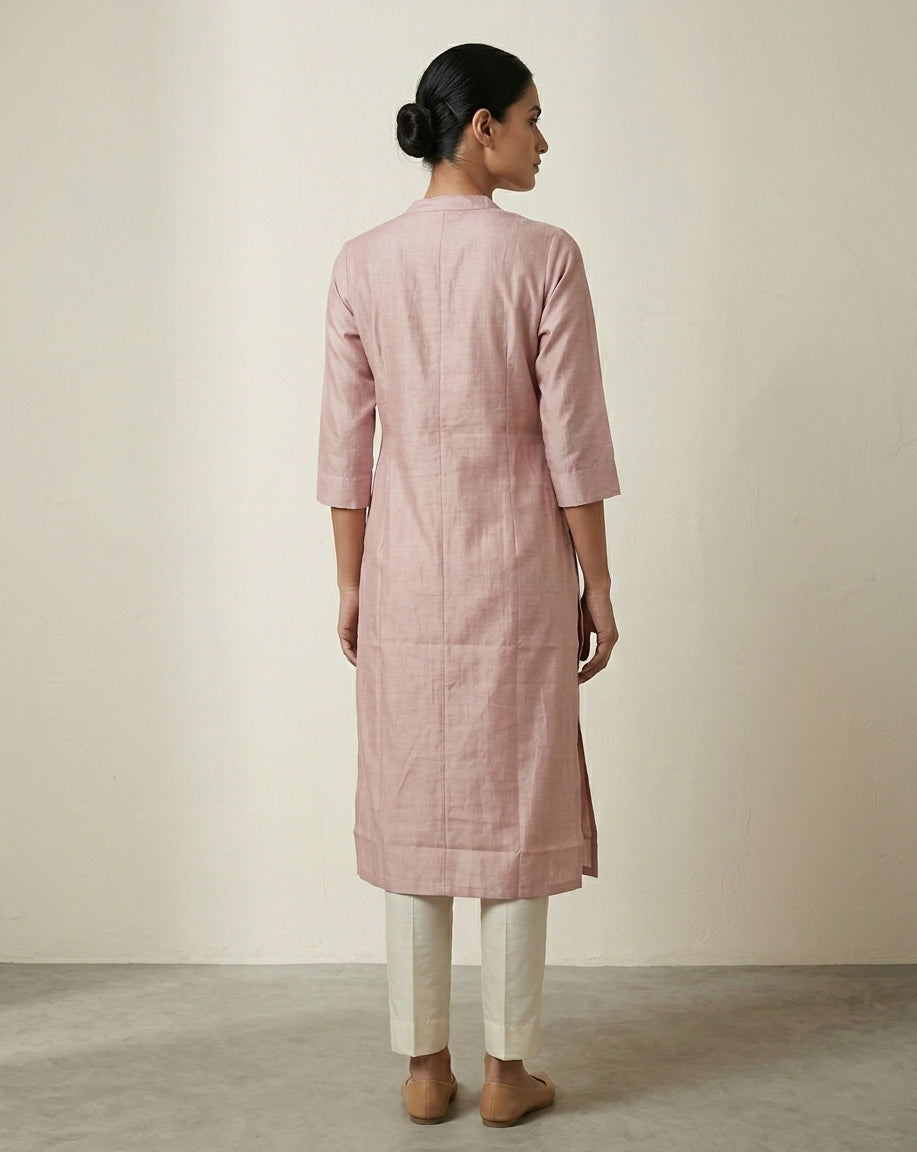Blush Pink Chanderi Silk Straight Kurta