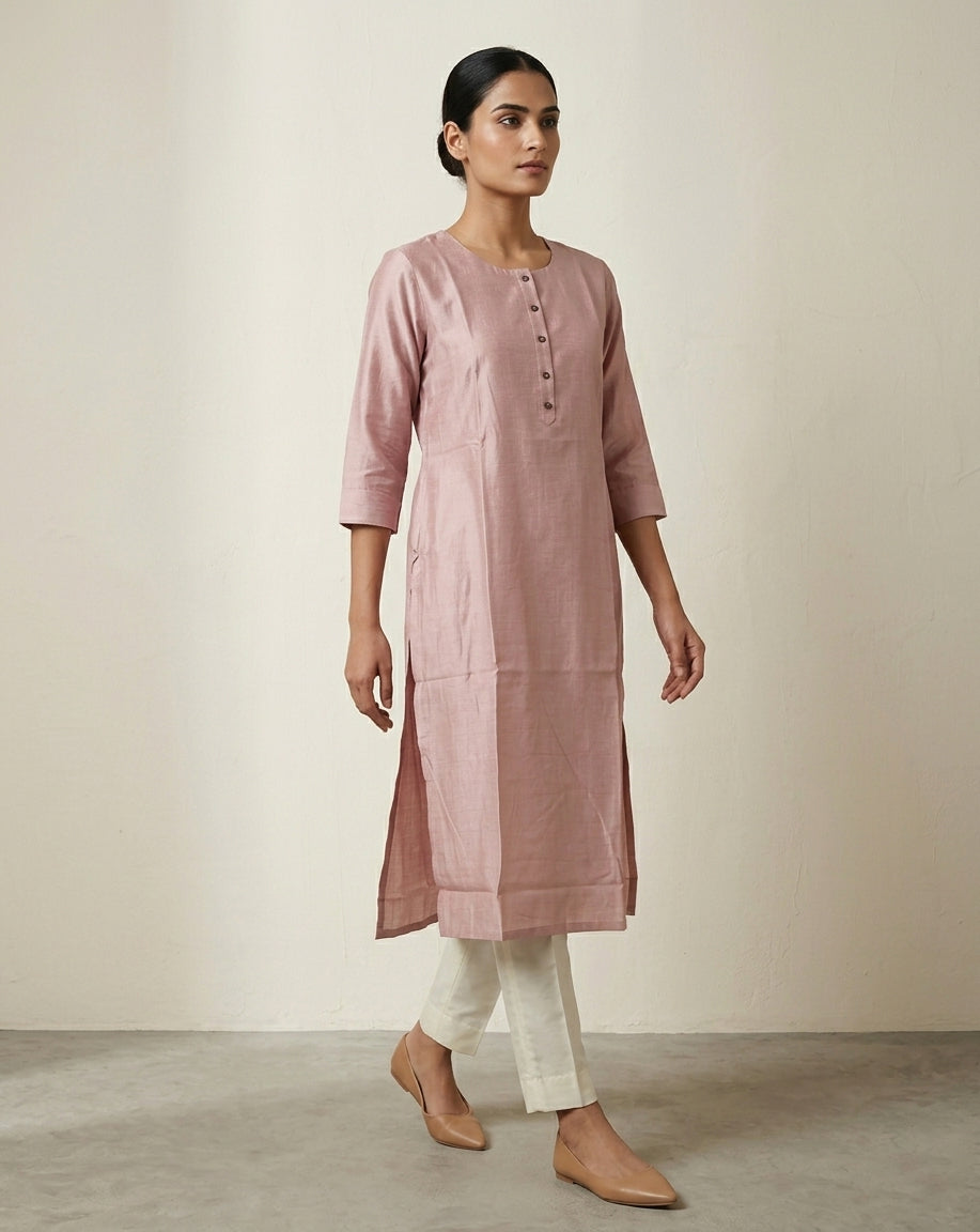 Blush Pink Chanderi Silk Straight Kurta