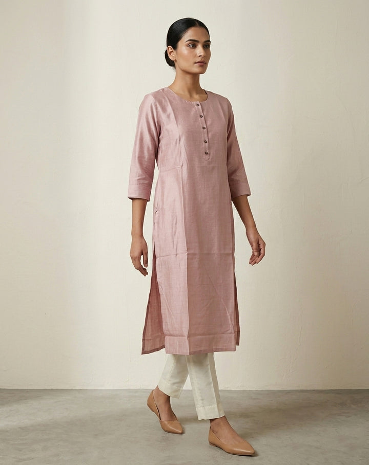 Blush Pink Chanderi Silk Straight Kurta