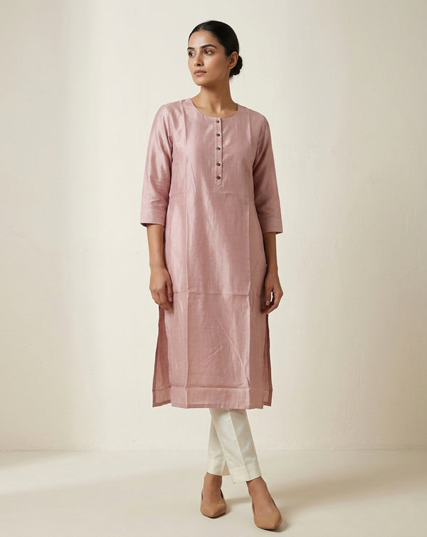 Blush Pink Chanderi Silk Straight Kurta