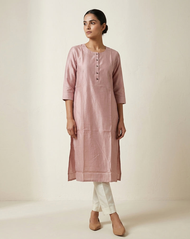 Blush Pink Chanderi Silk Straight Kurta