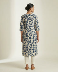 Ivory & Indigo Blue Leaf Print Cotton-Blend Straight Kurta 3