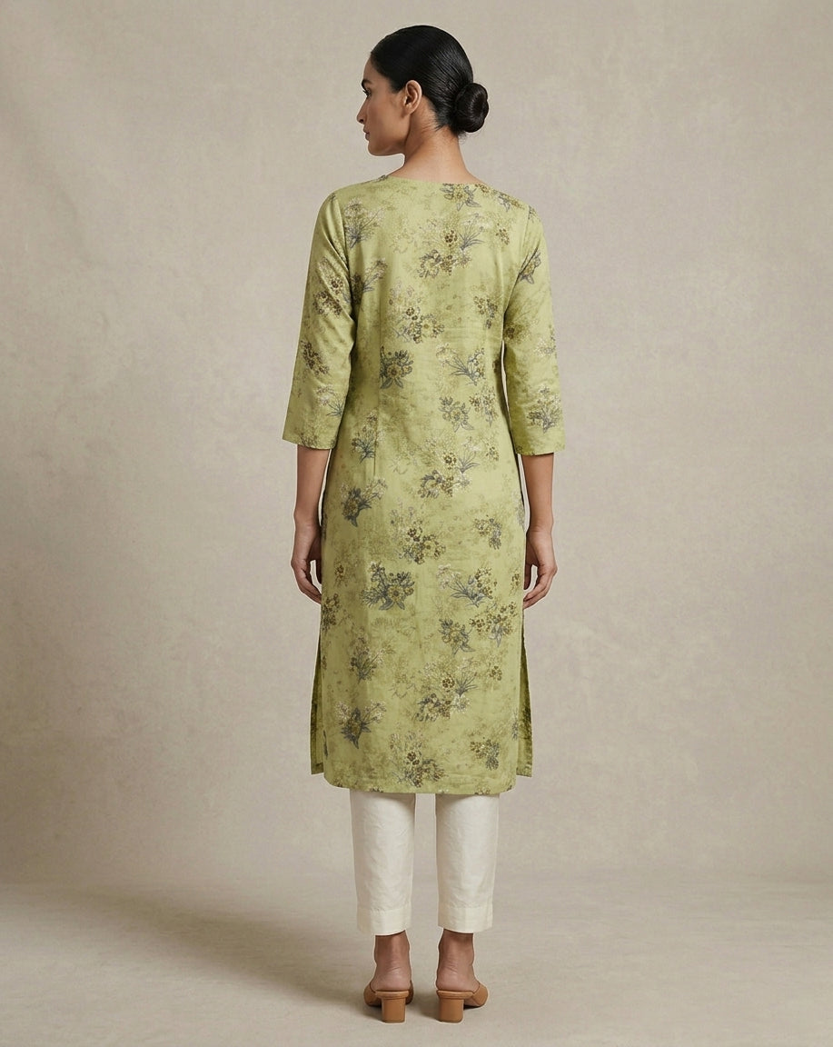 Sage Green Abstract Linear Wave Straight Kurti