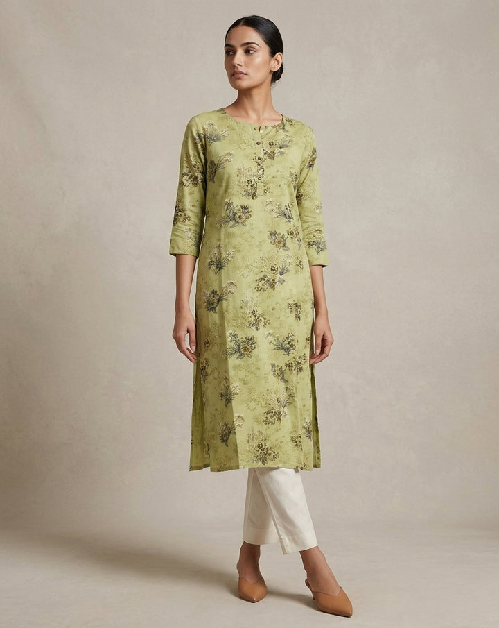 Sage Green Abstract Linear Wave Straight Kurti