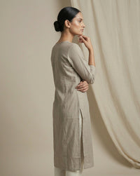 Taupe Tussar-Textured Straight Kurti 4