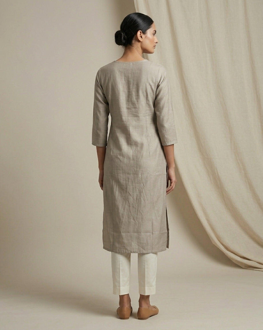 Taupe Tussar-Textured Straight Kurti