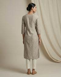 Taupe Tussar-Textured Straight Kurti 3