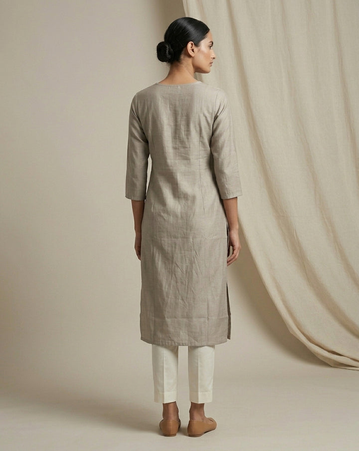 Taupe Tussar-Textured Straight Kurti