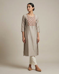 Taupe Tussar-Textured Straight Kurti 1