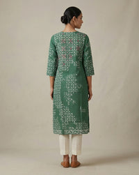 Bottle Green Bandhani Print Straight Kurti 2