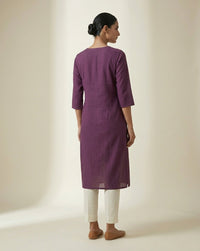 Deep Plum Embroidered Slub Straight Kurti 3