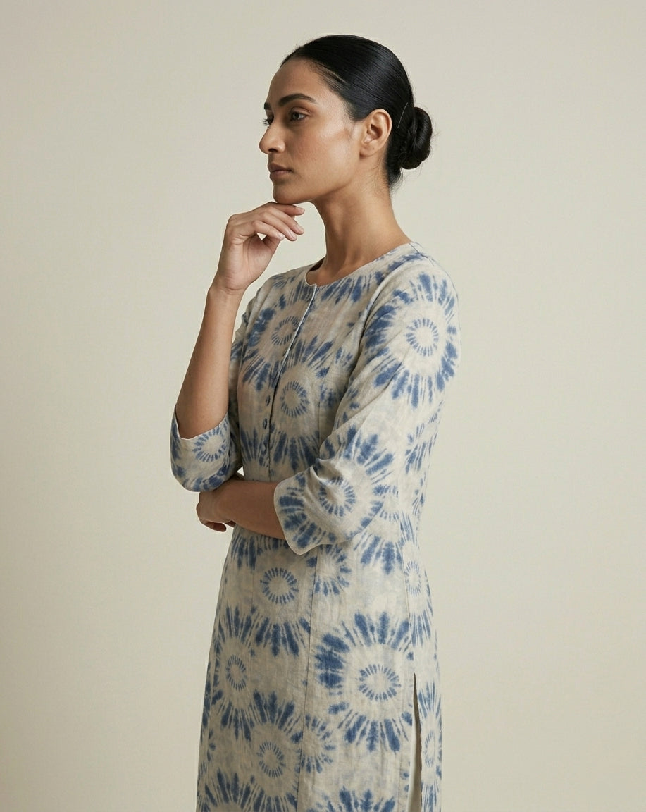 Indigo Shibori Sunburst Straight Kurti
