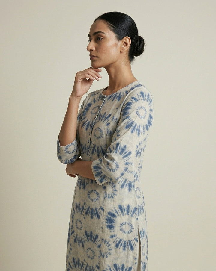 Indigo Shibori Sunburst Straight Kurti