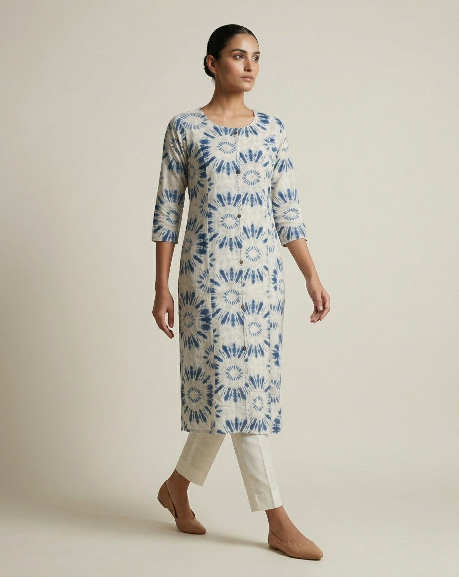Indigo Shibori Sunburst Straight Kurti