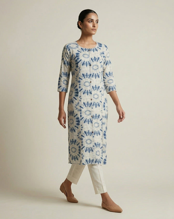 Indigo Shibori Sunburst Straight Kurti