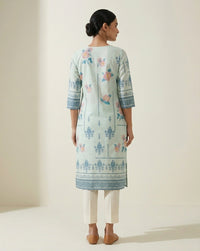 Mint Blue Floral & Buta Print Straight Kurti 3