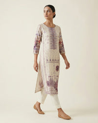 Plum Tribal & Floral Border Ivory Straight Kurti 2