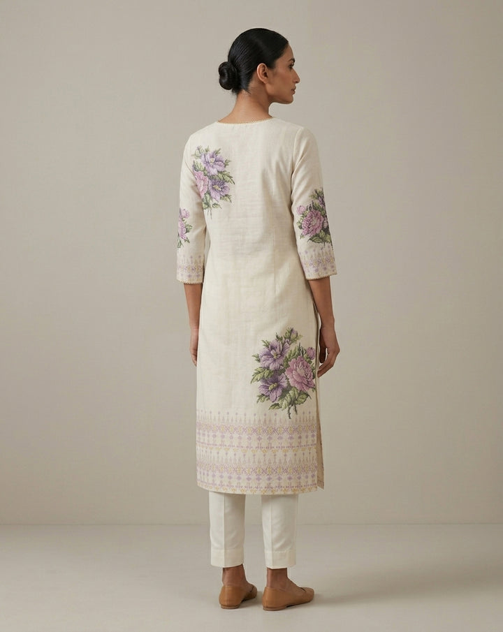 Orchid Floral Ivory Straight Kurti
