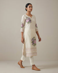 Orchid Floral Ivory Straight Kurti 2