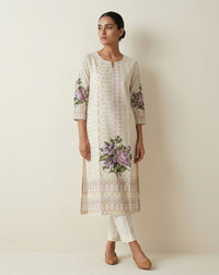 Orchid Floral Ivory Straight Kurti 1
