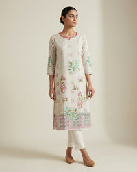 Pastel Floral Ivory Straight Kurti 1