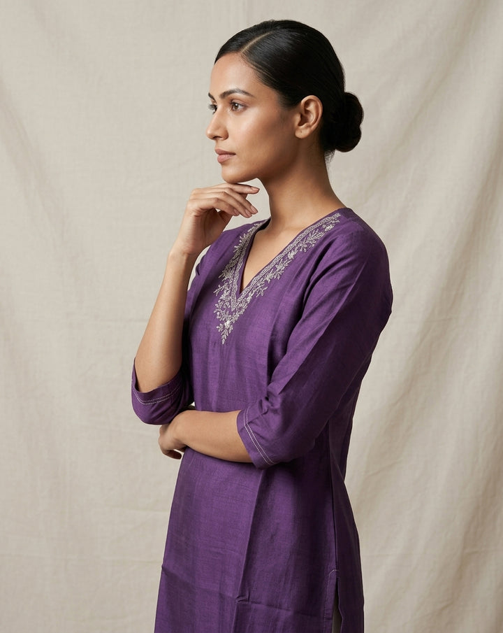 Royal Grape Slub Muslin Kurti