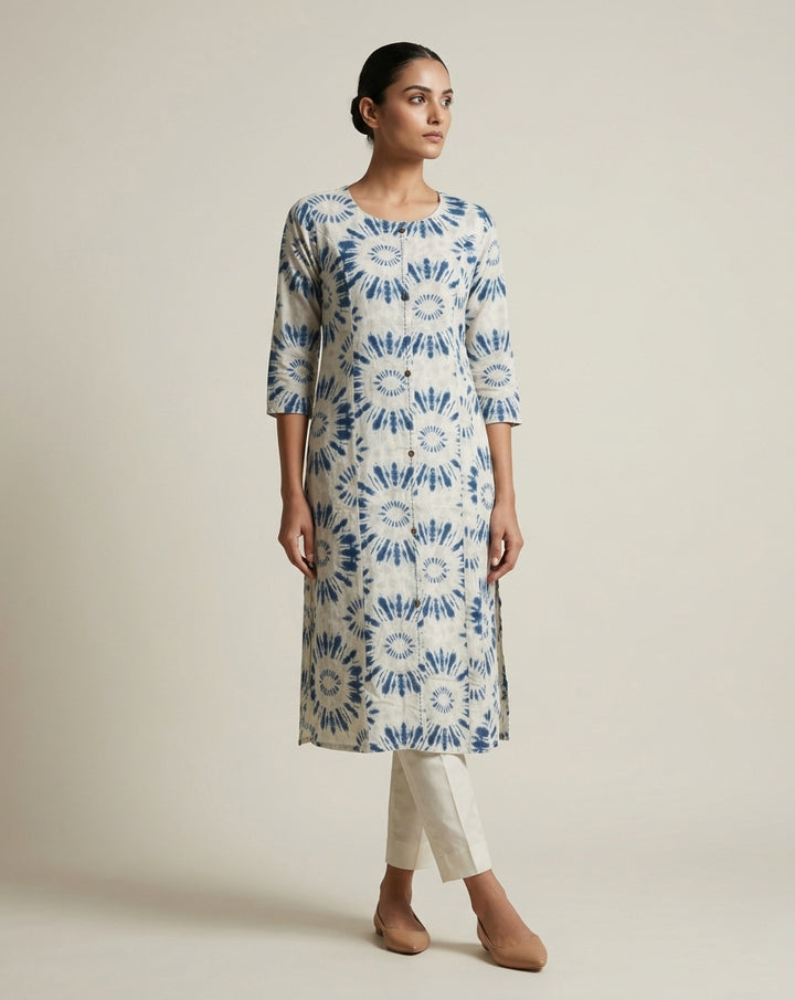 Indigo Shibori Sunburst Straight Kurti