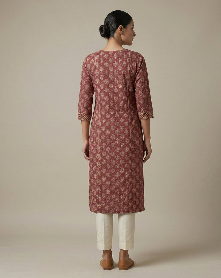 Maroon Ornamental Buta Print Muslin Kurti